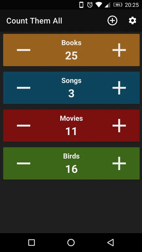 Count Them All main screen showing four colour-coded counters
