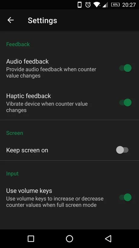 Settings screen