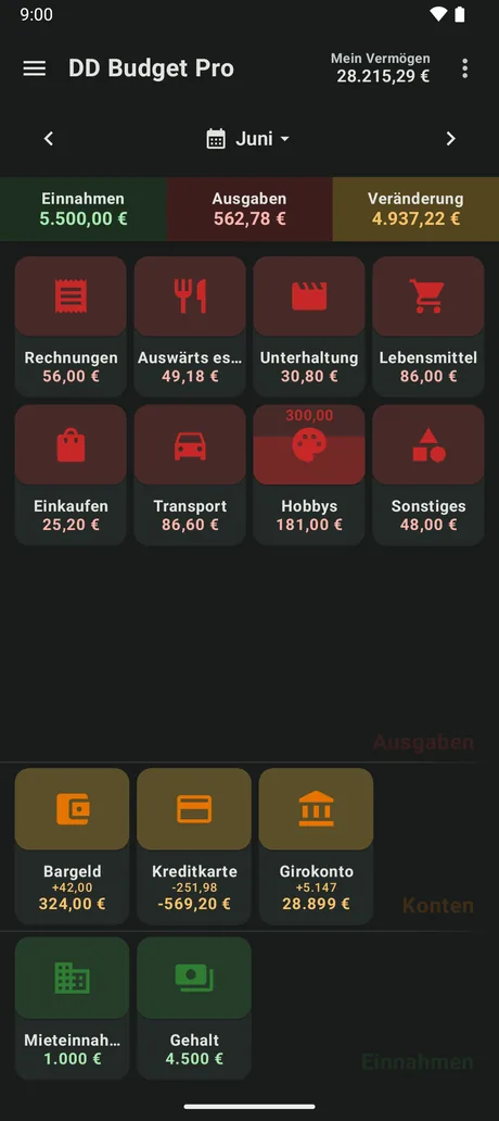 Startbildschirm im dunklen Design