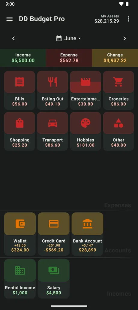 Home screen in dark mode